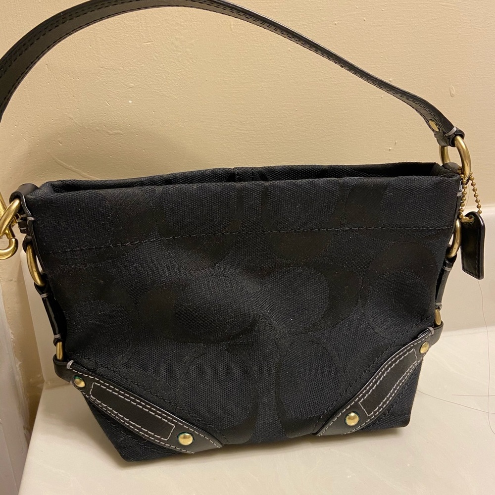 Small black fabric coach purse